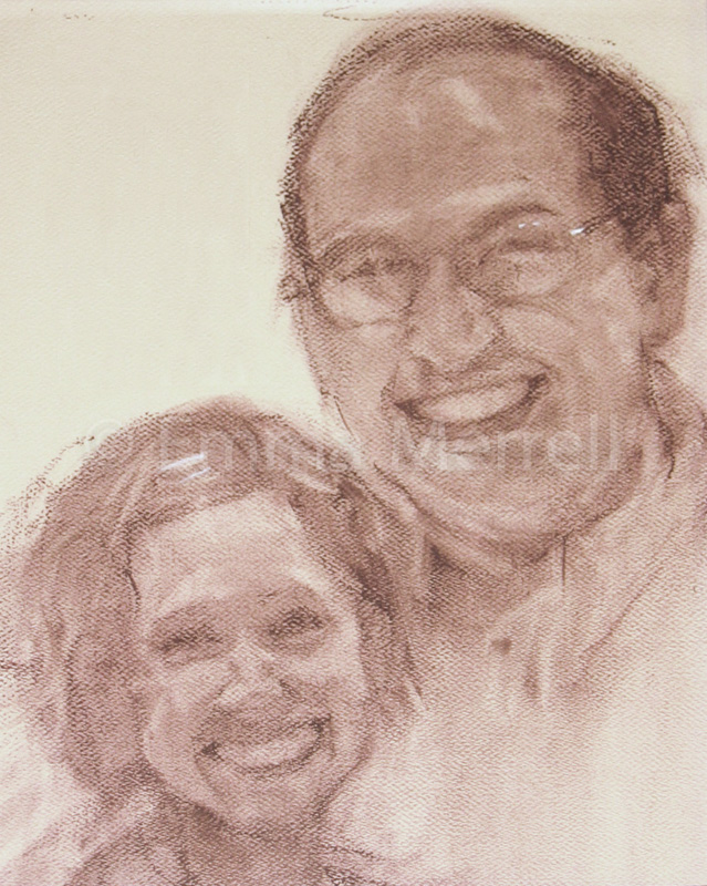Self portrait drawing with husband Jake